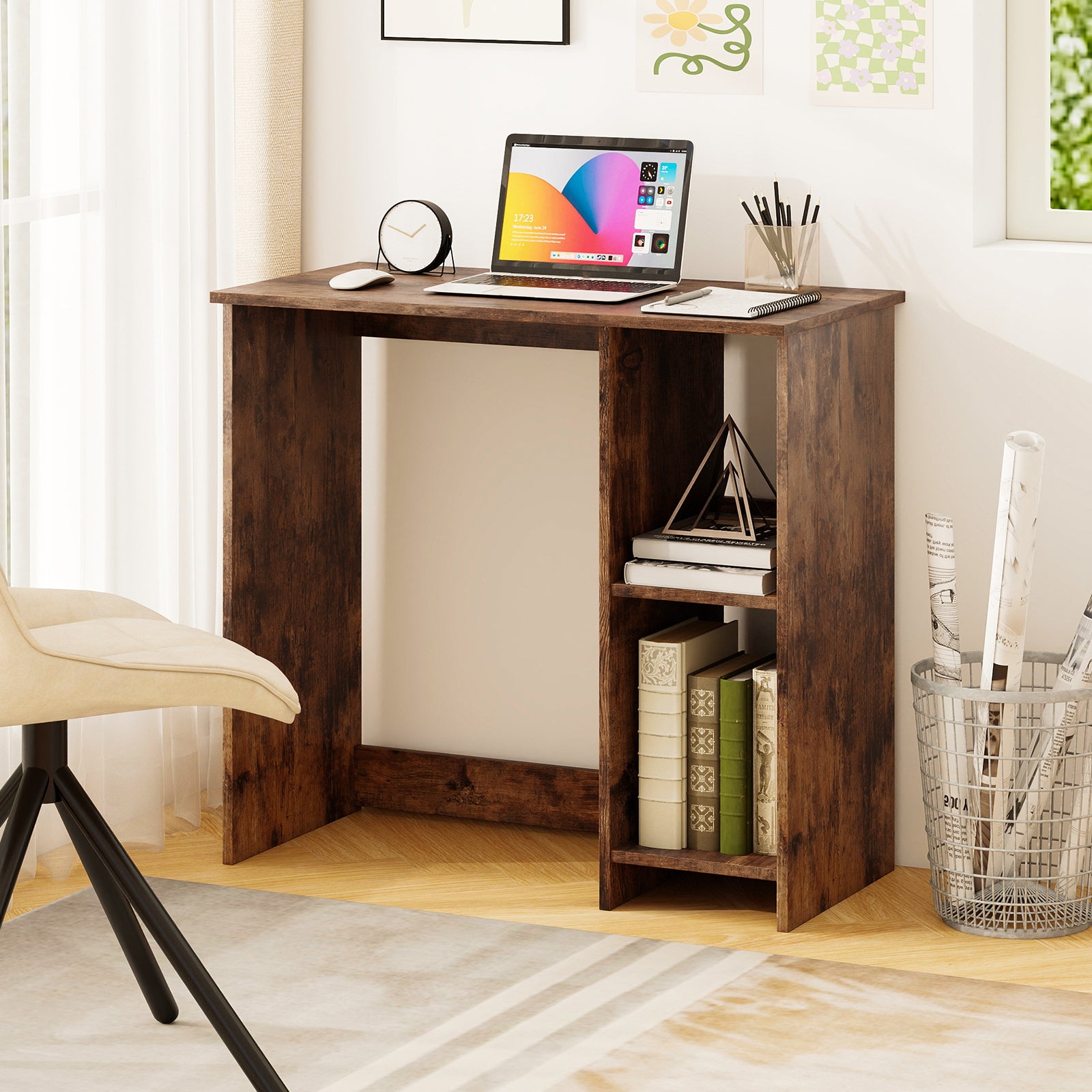 31.5 Inch Home Office Desk for Small Space-Rustic Brown