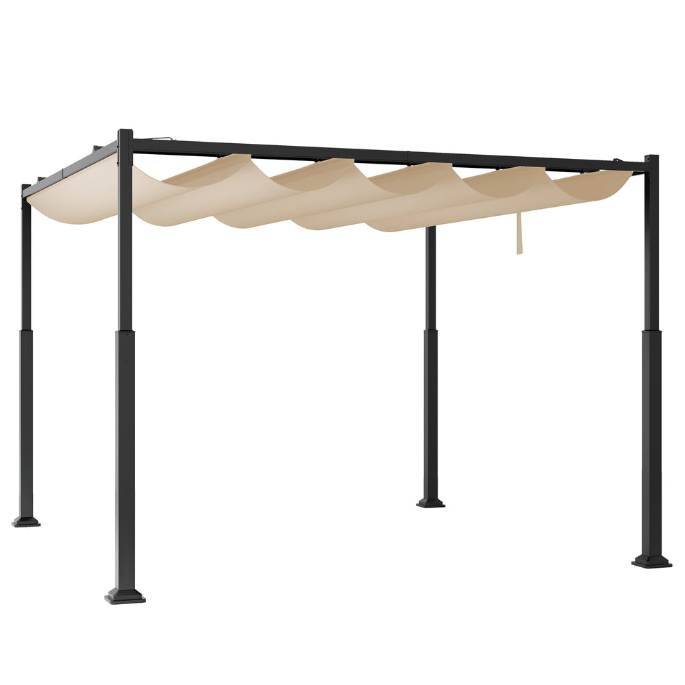 310 x 310 cm Outdoor Pergola with Retractable Canopy-Beige