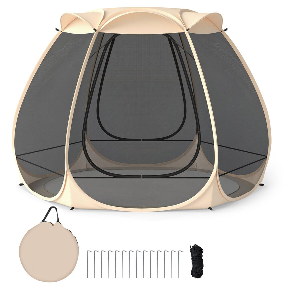 310 X 270 CM Foldable Outdoor Screened Camping Tent Gazebo-Sand Color