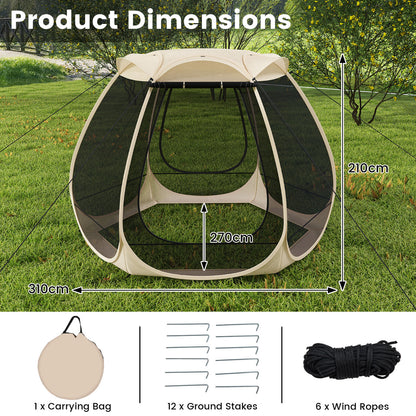 310 X 270 CM Foldable Outdoor Screened Camping Tent Gazebo-Sand Color