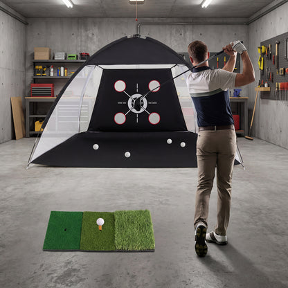 314 x 199 CM Golf Practice Net with Foldable Tri-Turf Mat