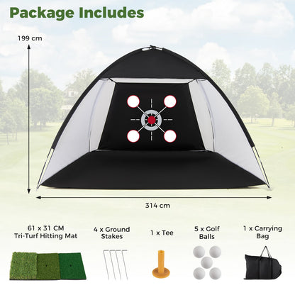 314 x 199 CM Golf Practice Net with Foldable Tri-Turf Mat