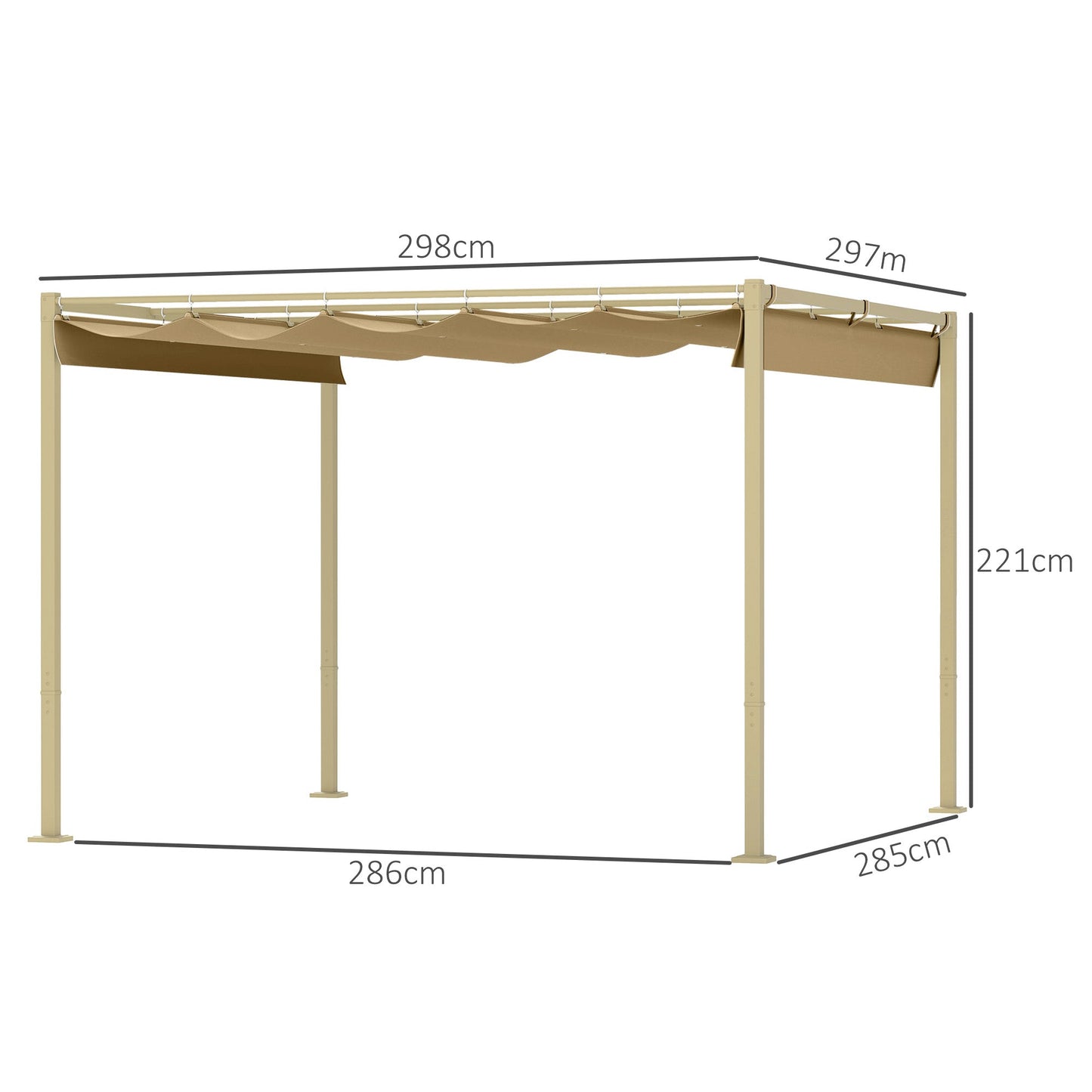 Outsunny 3 x 3m Retractable Roof Metal Pergola - Black