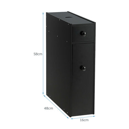 Slim Storage Cabinet with Slide-out Drawers and Flip-open Top Cover-Black