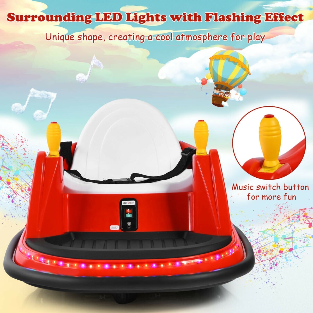 Kids Ride-On Bumper Car with Colorful Flashing Lights and Music-Red