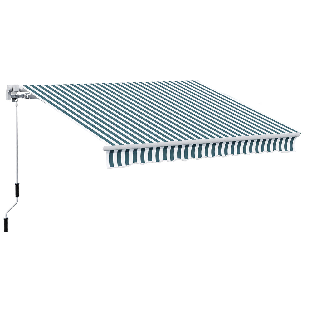 Outsunny Manual Retractable Awning, size (4m x3m)-Green/White Stripes