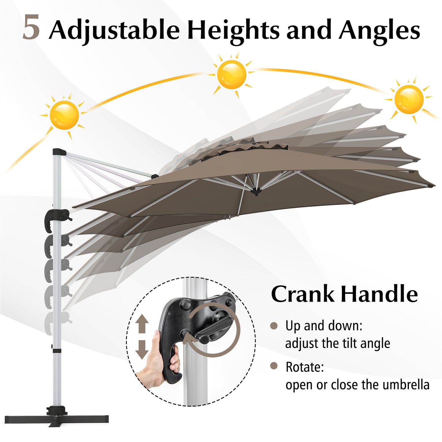 325 cm Outdoor Patio Umbrella with 360° Rotation-Brown