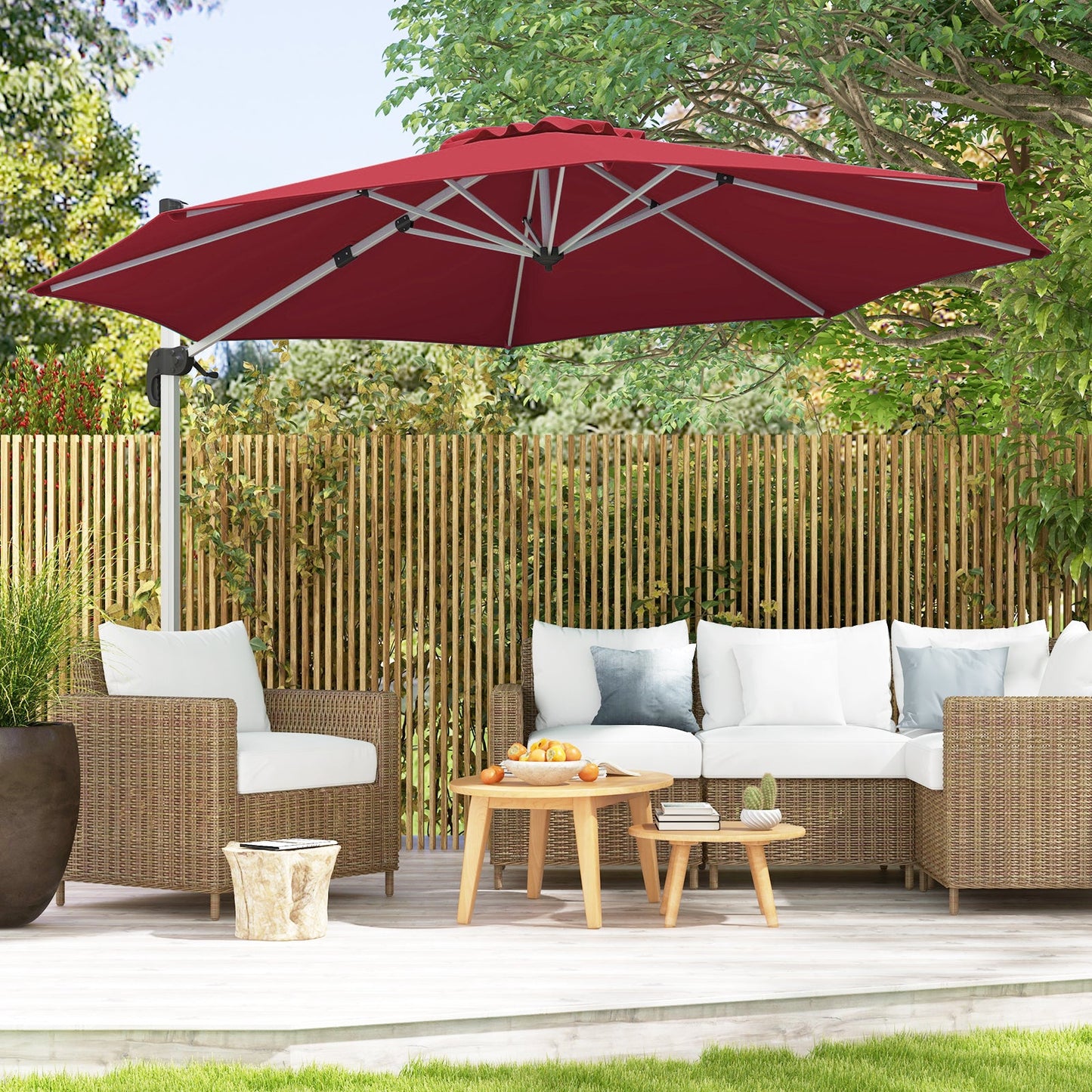 325 cm Outdoor Patio Umbrella with 360¬∞ Rotation-Red
