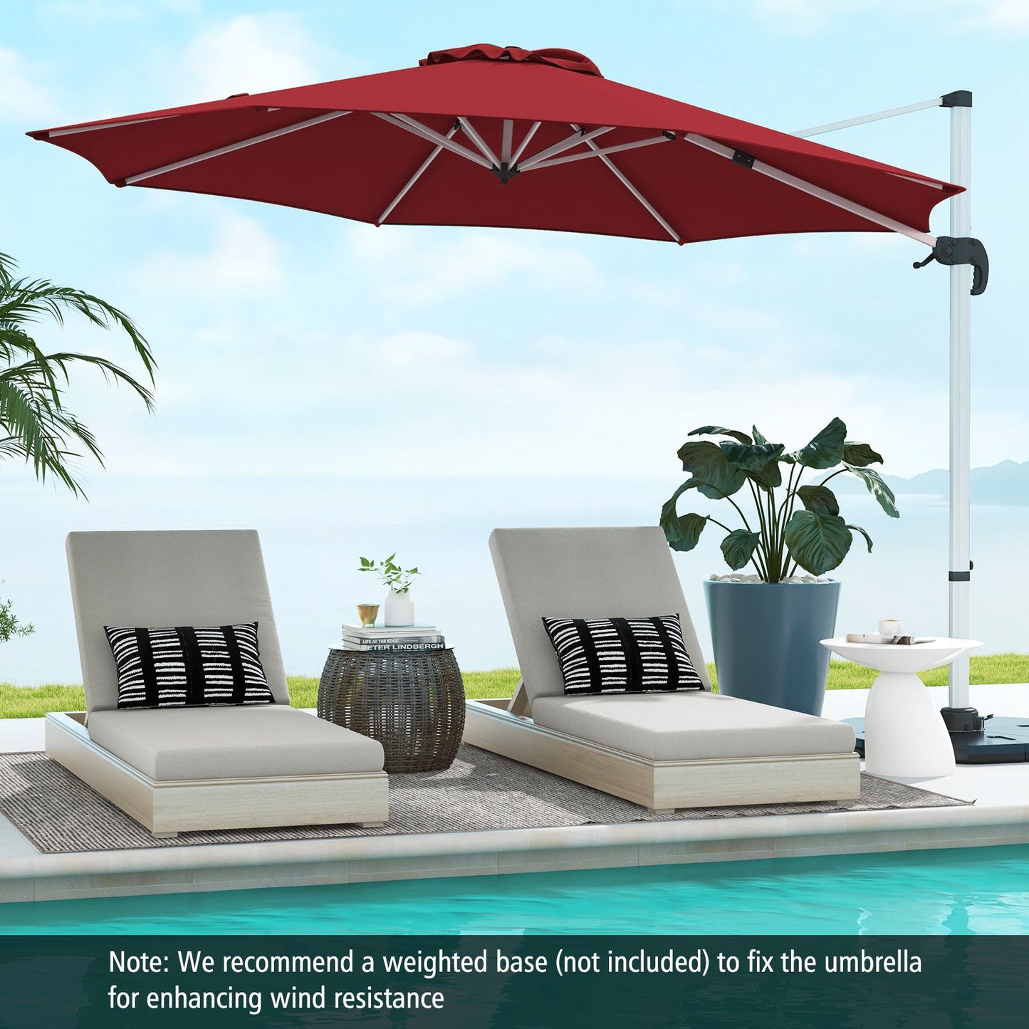 325 cm Outdoor Patio Umbrella with 360¬∞ Rotation-Red