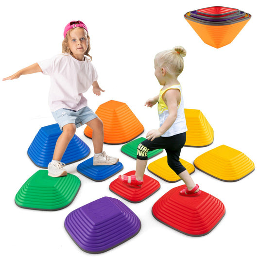 11 Pieces Kids Stepping Stone Toddler Balance Blocks with Full Non-Slip Rim-Multicolor