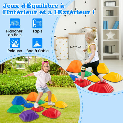 11 Pieces Kids Stepping Stone Toddler Balance Blocks with Full Non-Slip Rim-Multicolor