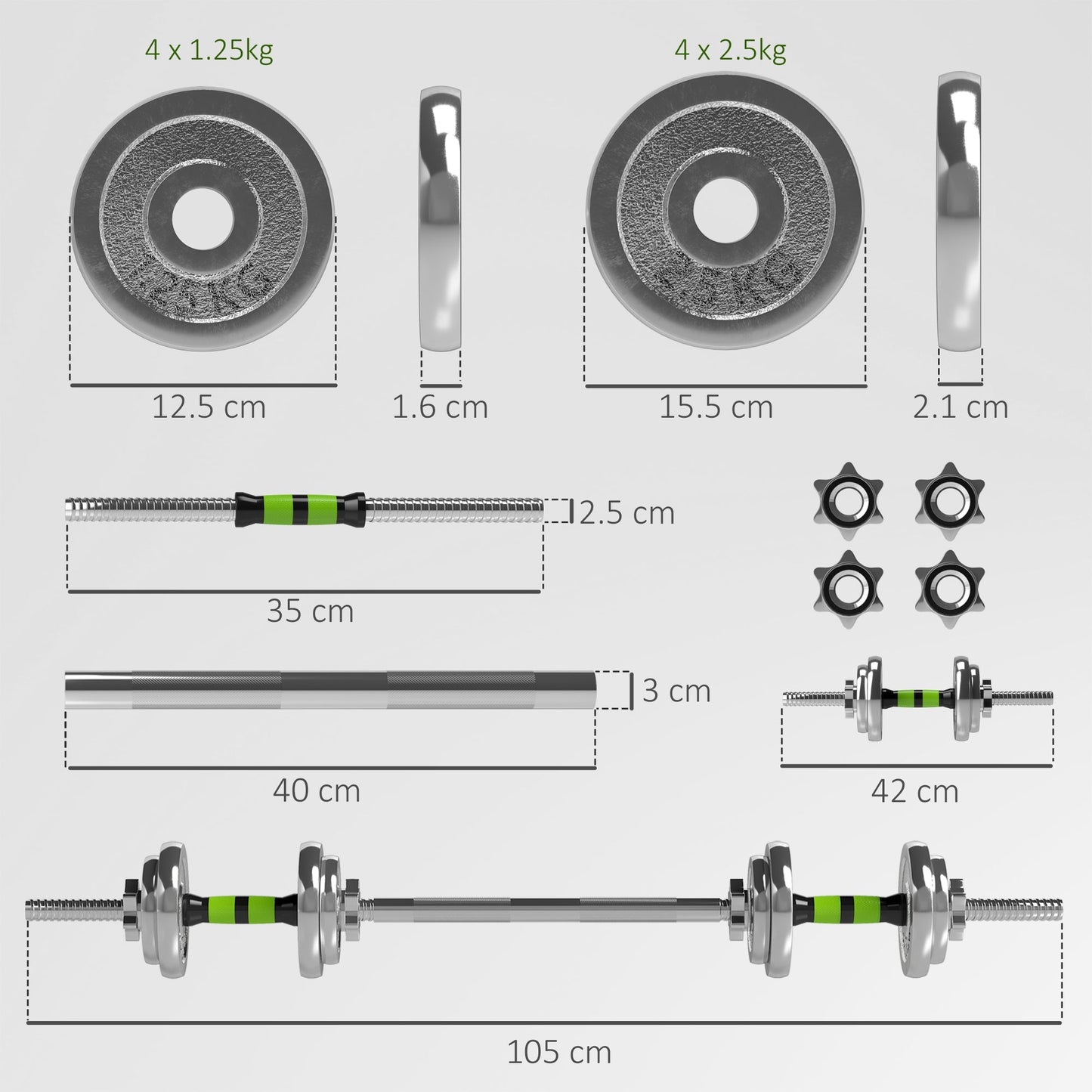 SPORTNOW 20kg 2-in-1 Barbell and Dumbbell Set, with Non-Slip Handle, for Weight Lifting, Training Home Gym