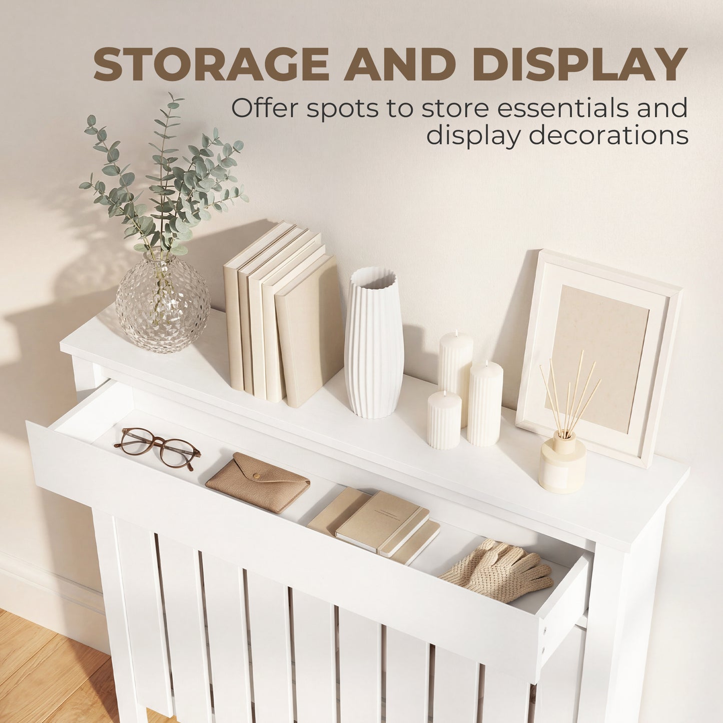 HOMCOM 93 x 88.5cm Rustic-Look Radiator Cover - White