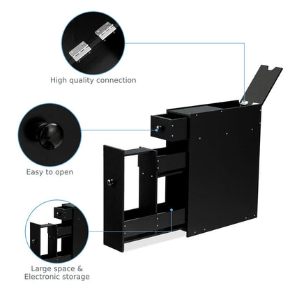 Slim Storage Cabinet with Slide-out Drawers and Flip-open Top Cover-Black