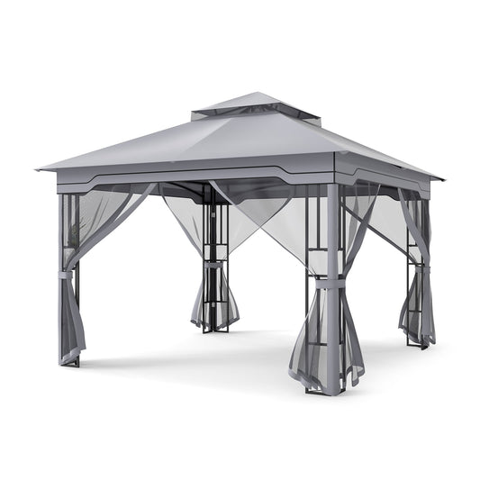 330 X 330 CM Double Roof Soft Top Patio Gazebo with Zippered Mesh Netting-Gray