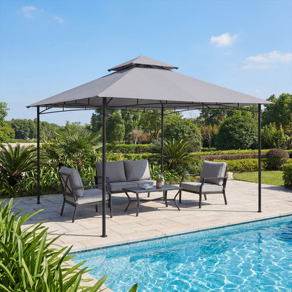 330 x 330 cm Patio Gazebo Outdoor Gazebo with Heavy-Duty Metal Frame-Gray