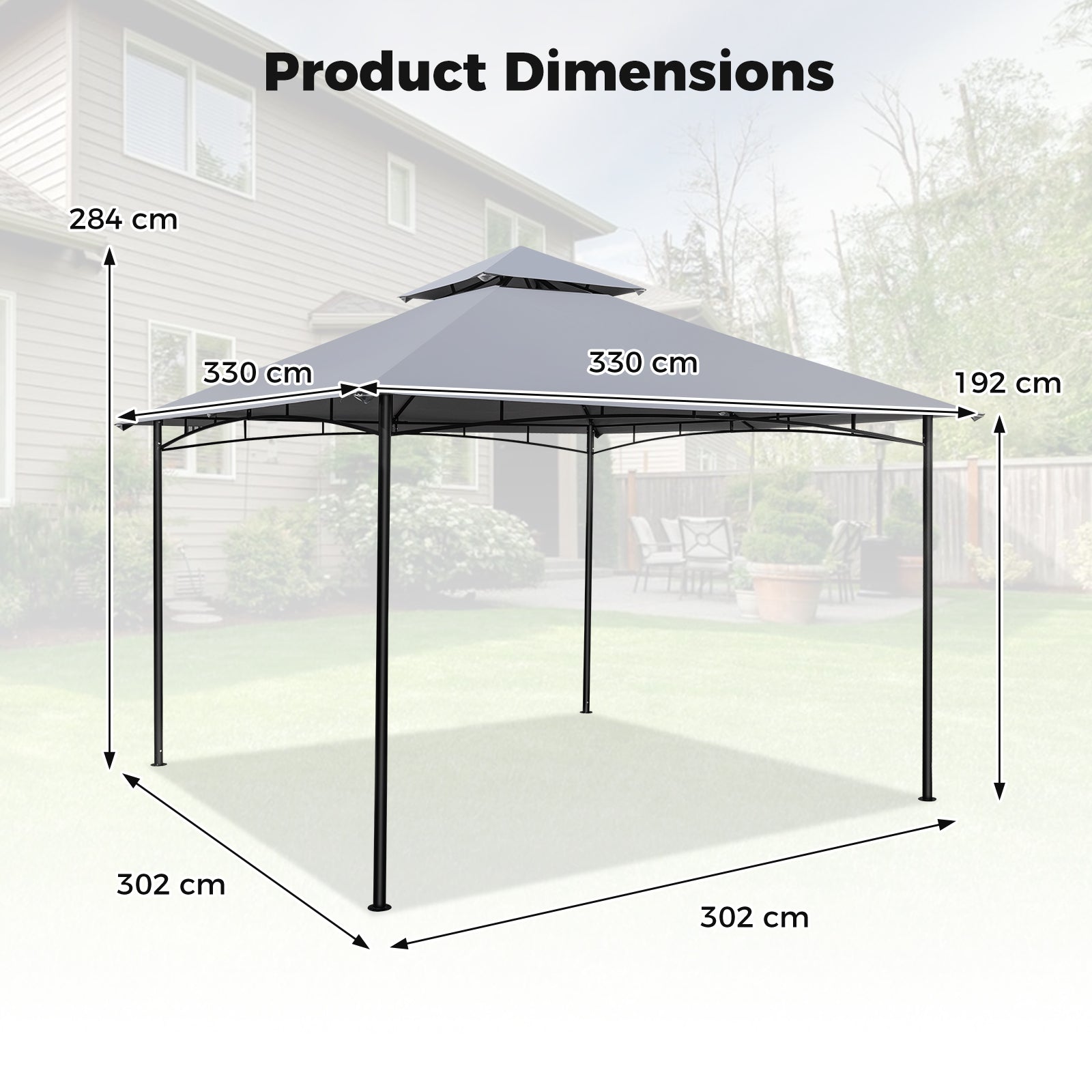 330 x 330 cm Patio Gazebo Outdoor Gazebo with Heavy-Duty Metal Frame-Gray
