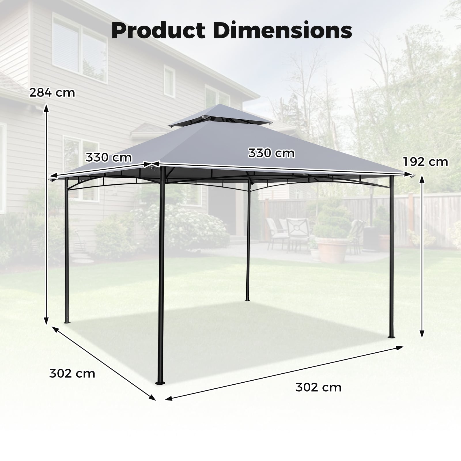 330 x 330 cm Patio Gazebo Outdoor Gazebo with Heavy-Duty Metal Frame-Gray