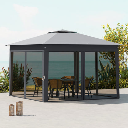 338 x 338 CM Pop Up Gazebo with Mesh Netting and Double Roof-Grey