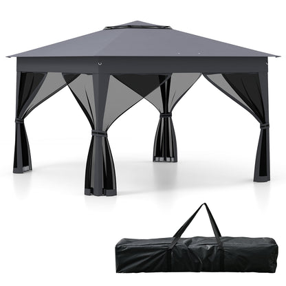 338 x 338 CM Pop Up Gazebo with Mesh Netting and Double Roof-Grey