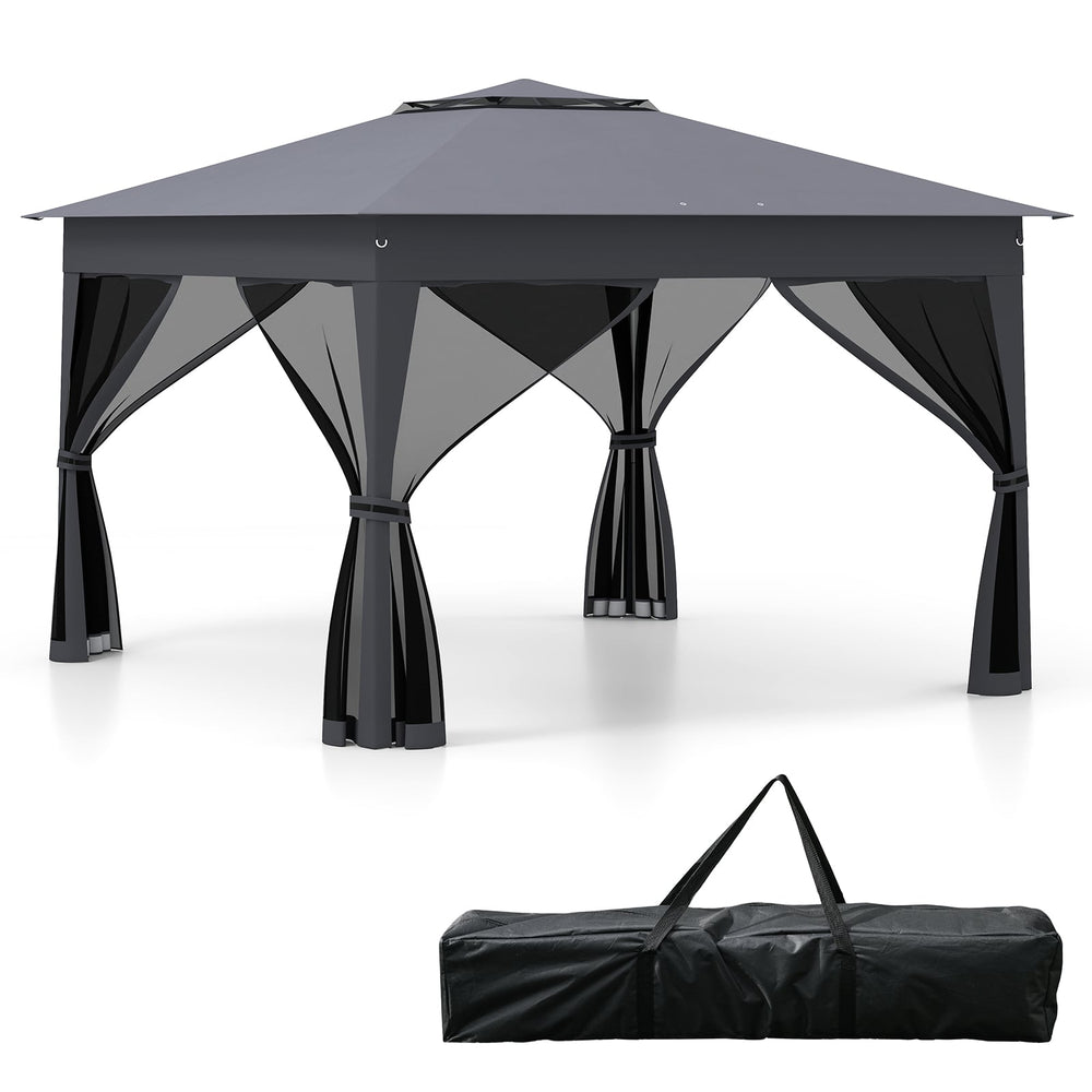 338 x 338 CM Pop Up Gazebo with Mesh Netting and Double Roof-Grey