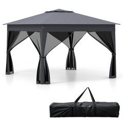 338 x 338 CM Pop Up Gazebo with Mesh Netting and Double Roof-Grey