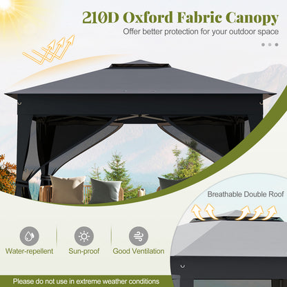 338 x 338 CM Pop Up Gazebo with Mesh Netting and Double Roof-Grey