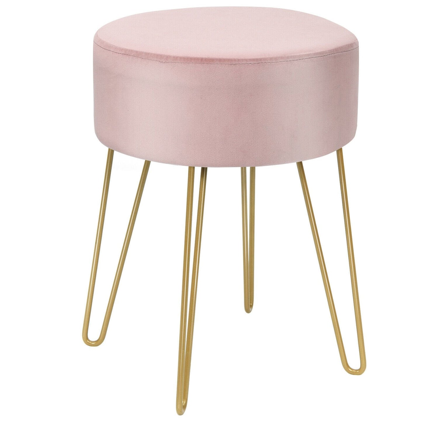 Velvet Modern Round Footstool Ottoman Makeup Dressing Chair-Pink