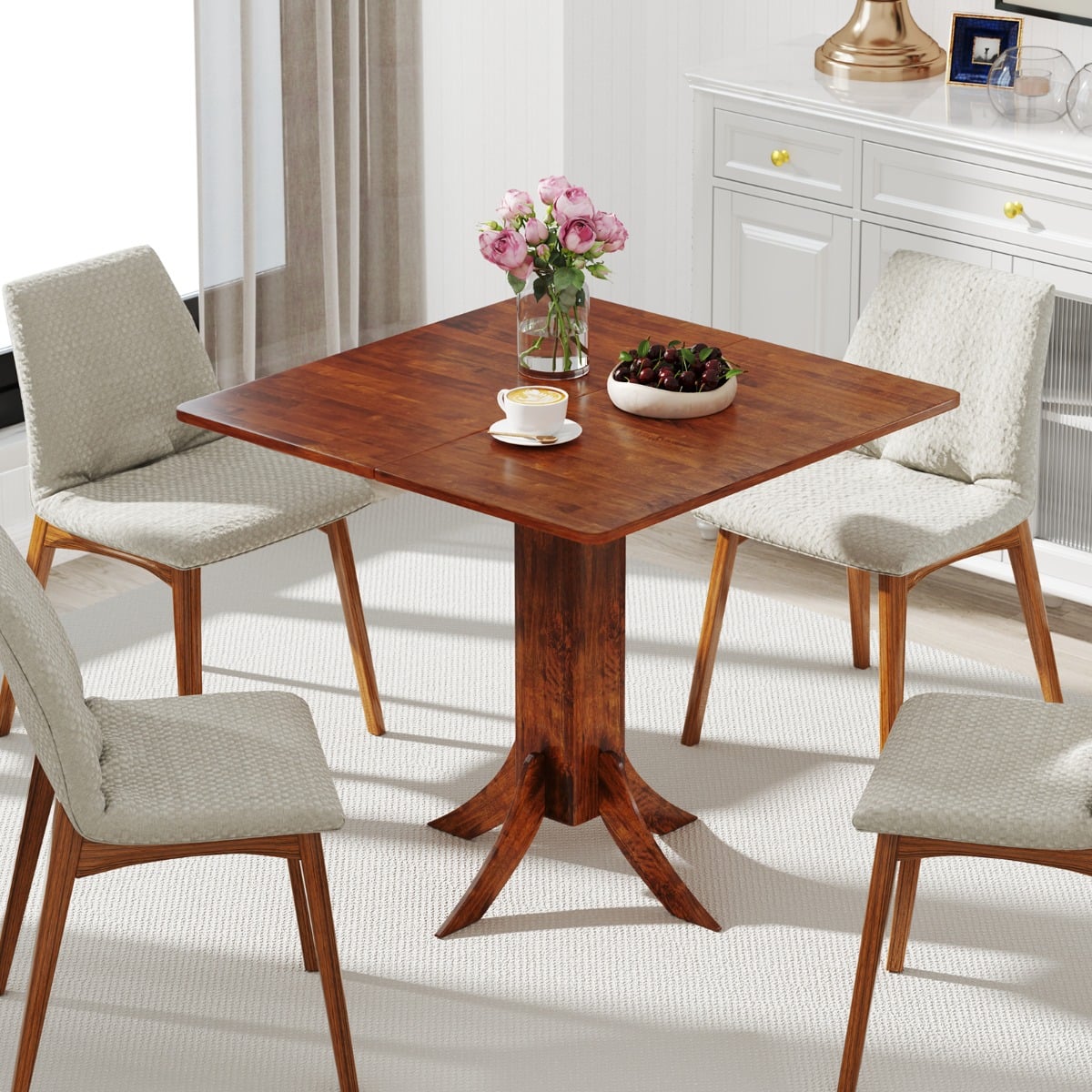 33 Inch Square Dining Table with Pedestal Base for 2-4 People-Walnut