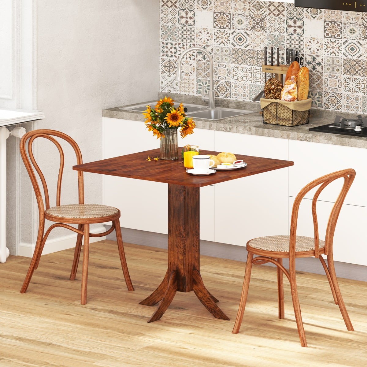 33 Inch Square Dining Table with Pedestal Base for 2-4 People-Walnut