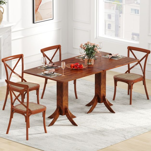 Square Dining Table with Pedestal Base and Rubber Wood Frame-Walnut