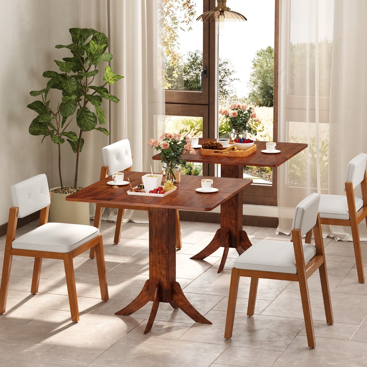 33 Inch Square Dining Table with Pedestal Base for 2-4 People-Walnut