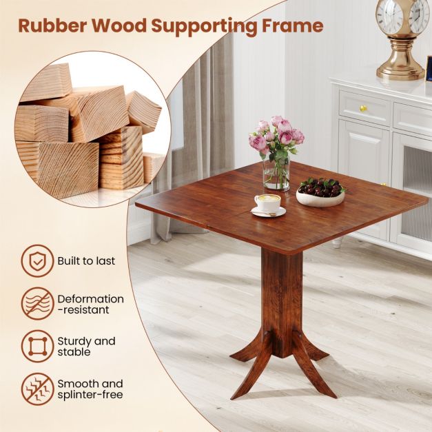 Square Dining Table with Pedestal Base and Rubber Wood Frame-Walnut