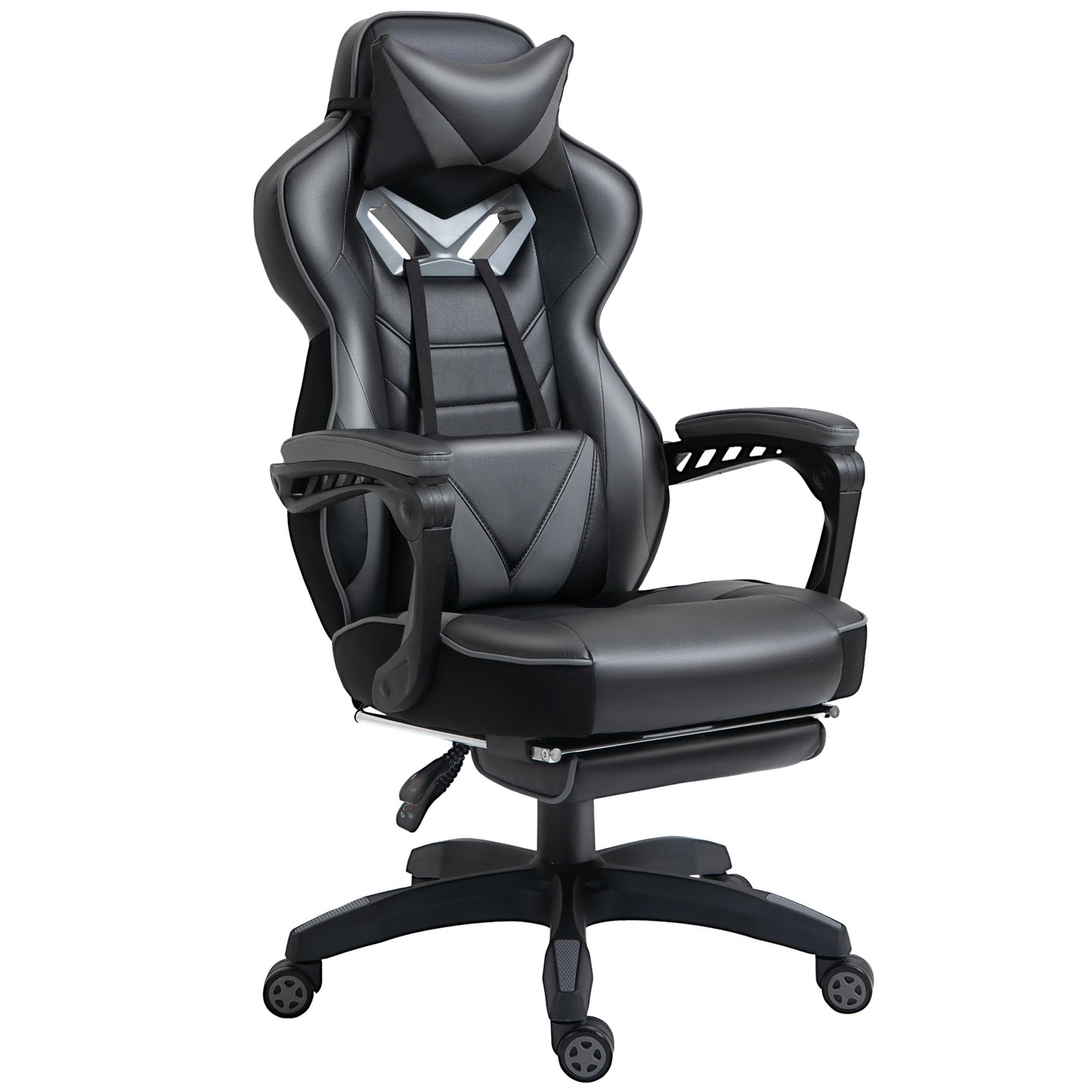 Vinsetto Gaming Chair Ergonomic Reclining w/ Manual Footrest 5 Wheels Stylish Office Blue