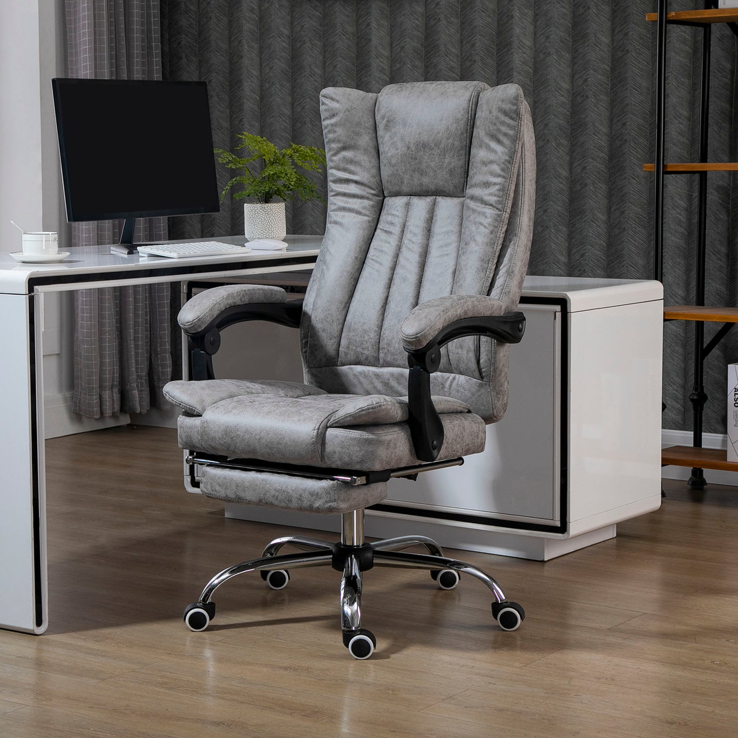 Vinsetto Executive Office Chair Computer Swivel Chair for Home with Arm, Footrest, Grey