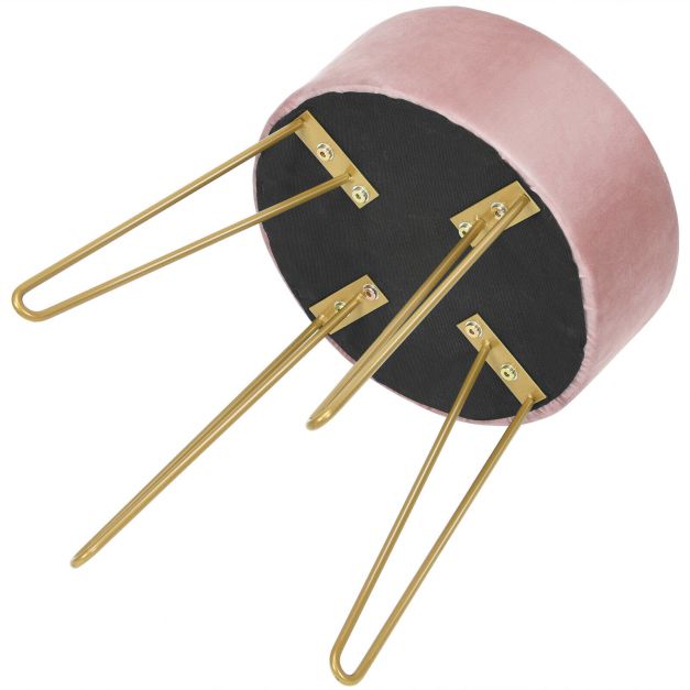 Velvet Modern Round Footstool Ottoman Makeup Dressing Chair-Pink