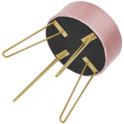 Velvet Modern Round Footstool Ottoman Makeup Dressing Chair-Pink