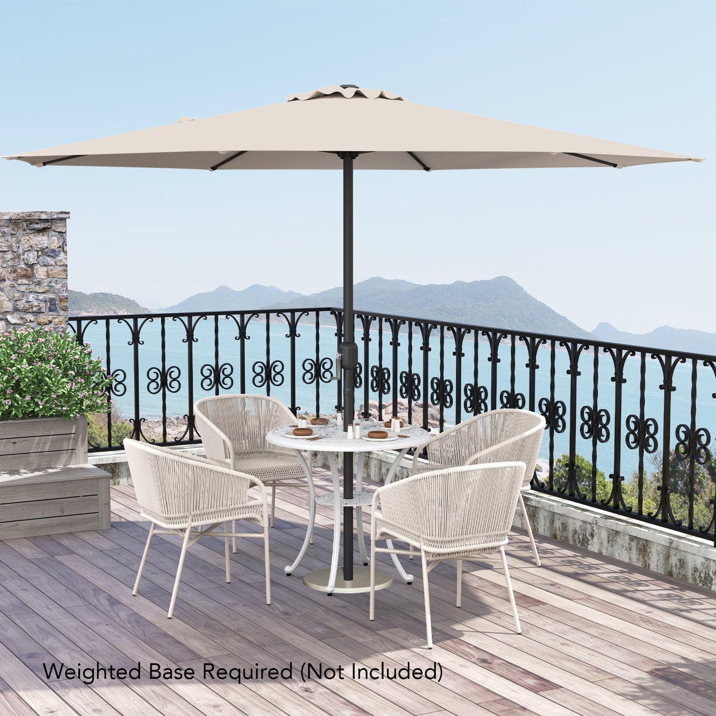 350 cm Patio Umbrella 8 Sturdy Ribs Table Umbrella with Crank Handle-Beige