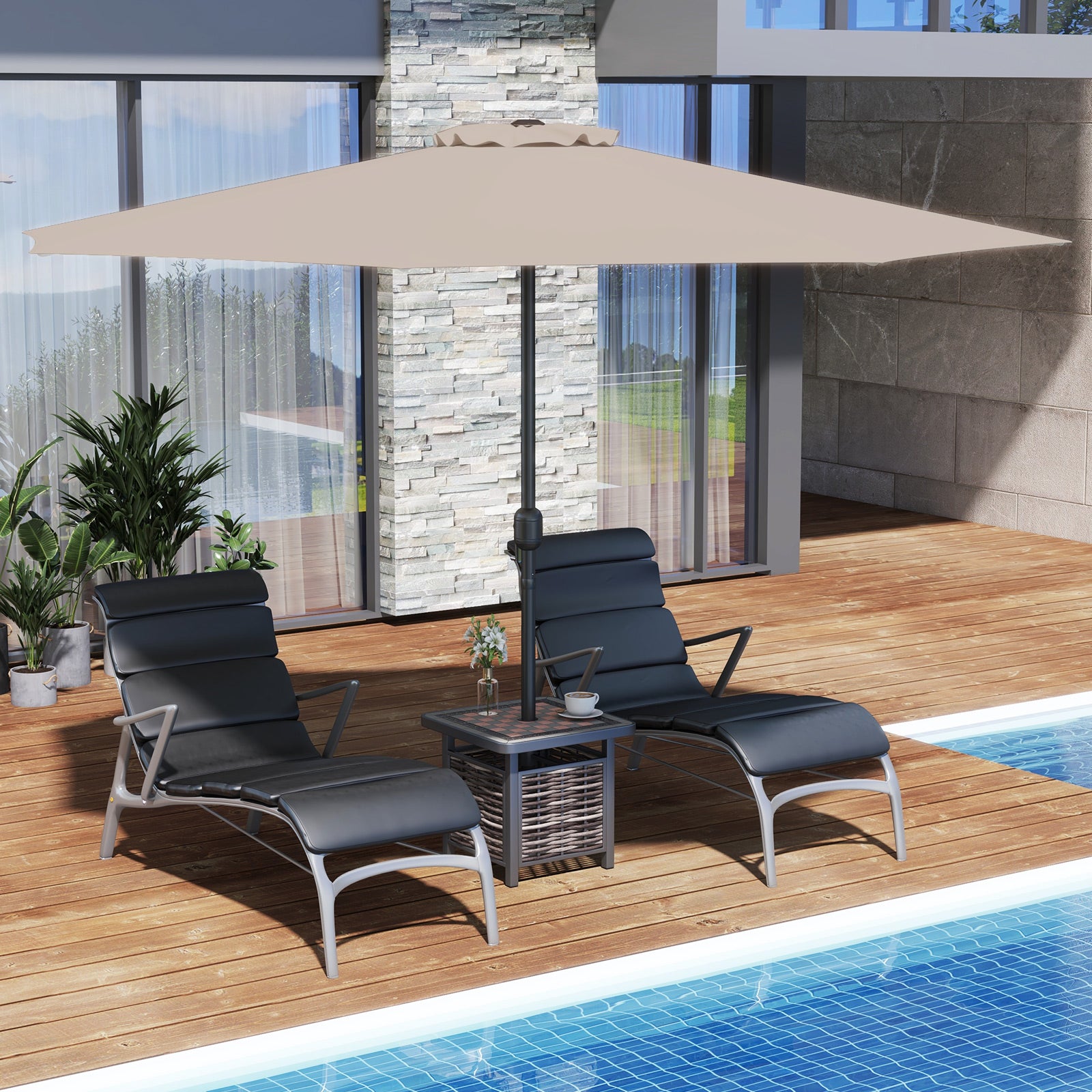 350 cm Patio Umbrella 8 Sturdy Ribs Table Umbrella with Crank Handle-Beige