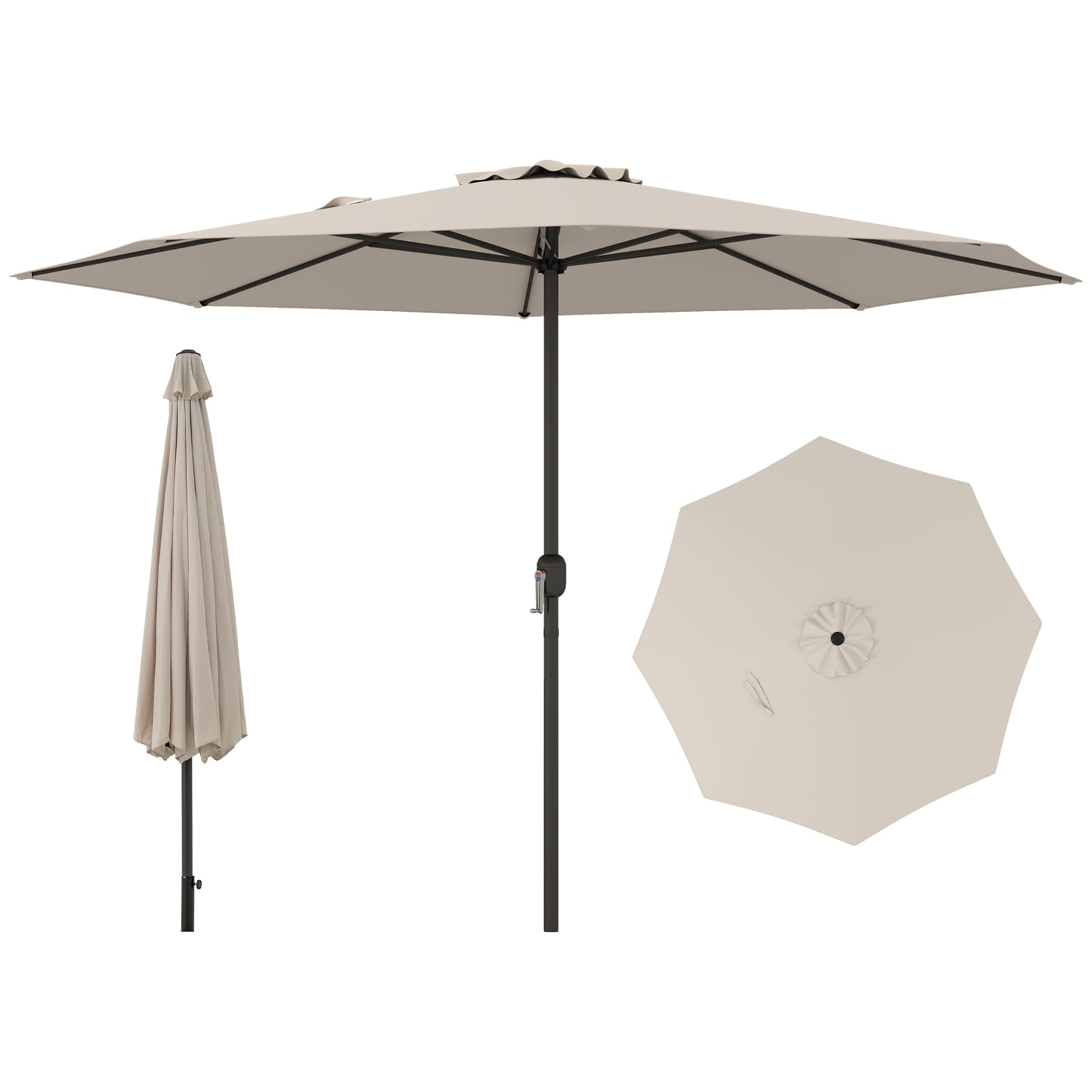 350 cm Patio Umbrella 8 Sturdy Ribs Table Umbrella with Crank Handle-Beige