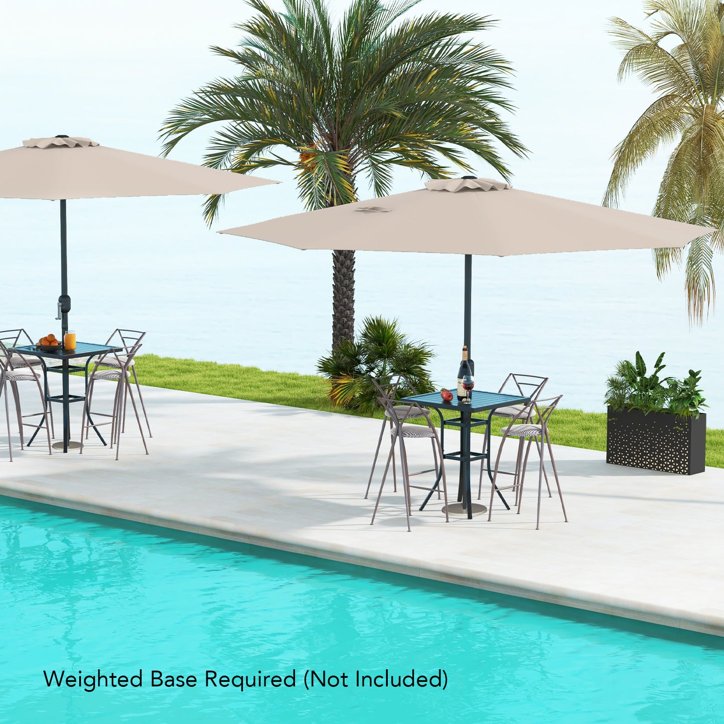 350 cm Patio Umbrella 8 Sturdy Ribs Table Umbrella with Crank Handle-Beige