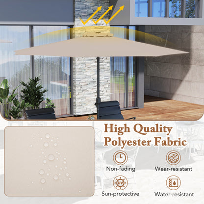350 cm Patio Umbrella 8 Sturdy Ribs Table Umbrella with Crank Handle-Beige