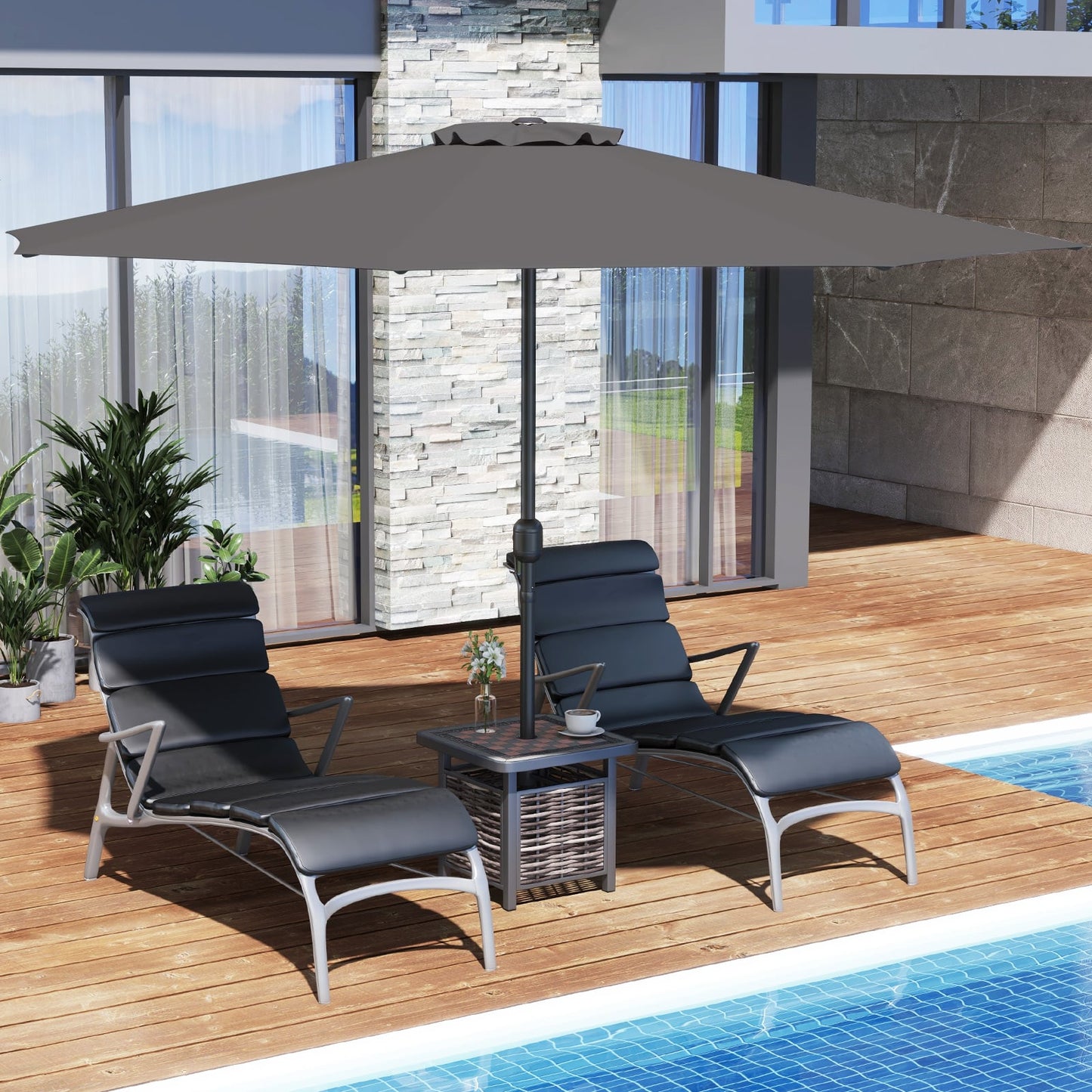 350 cm Patio Umbrella 8 Sturdy Ribs Table Umbrella with Crank Handle-Grey