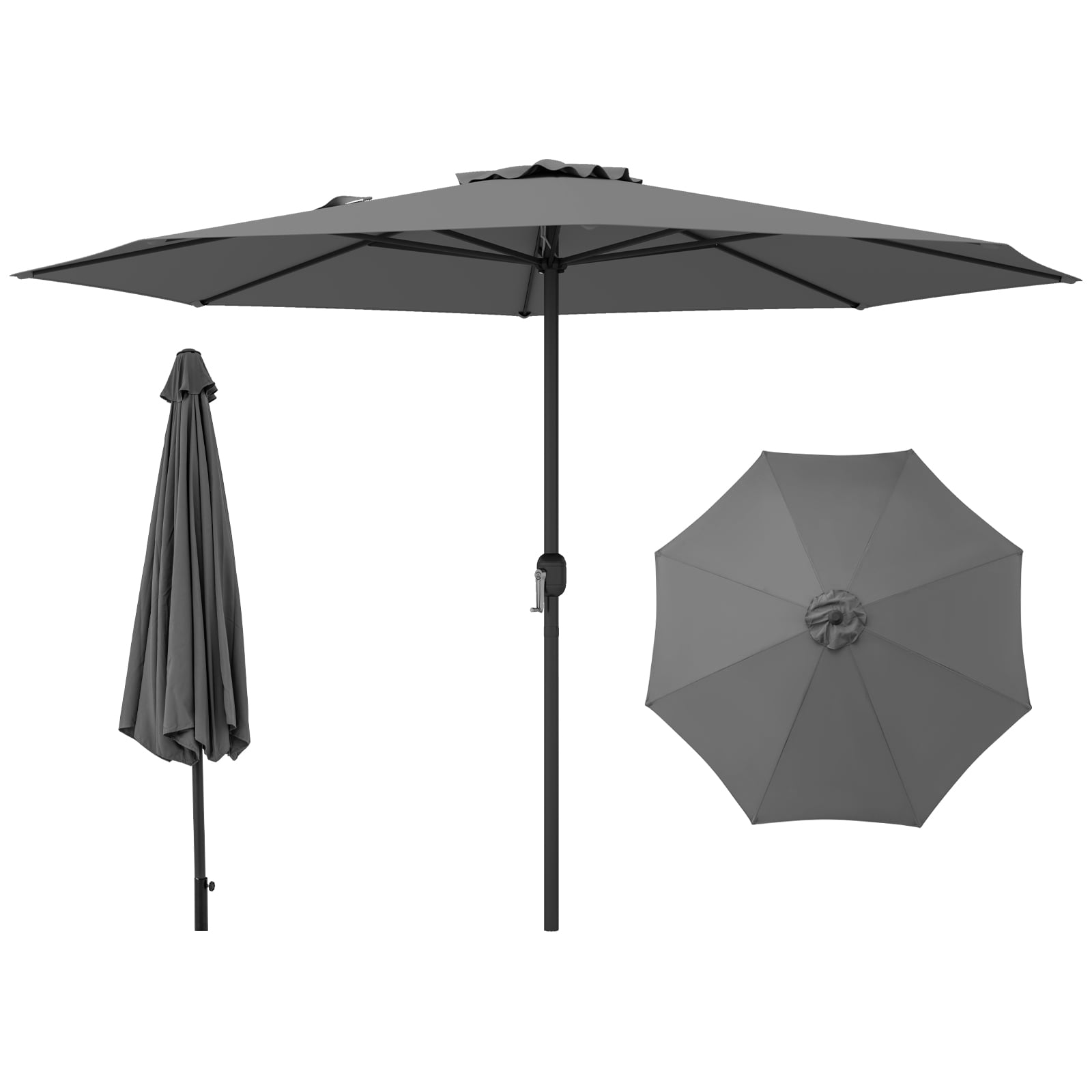 350 cm Patio Umbrella 8 Sturdy Ribs Table Umbrella with Crank Handle-Grey