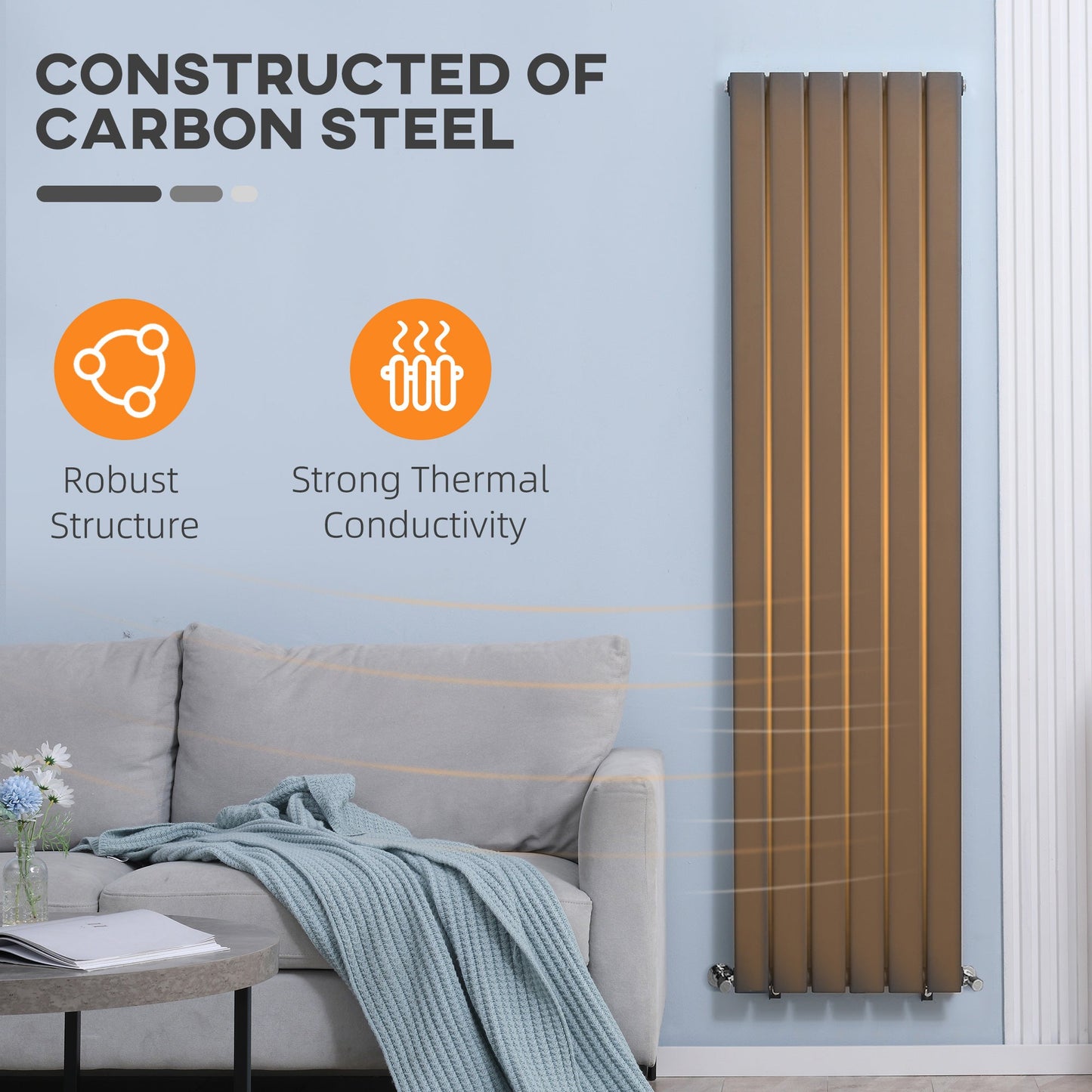 HOMCOM 456 x 1800 mm Double Panel Vertical Designer Radiator, Centralised Space Heater, Wall-mounted Heater Water-filled Heat, for Bedroom, Home Office, Grey