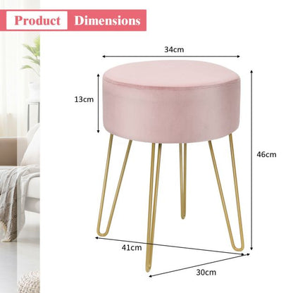 Velvet Modern Round Footstool Ottoman Makeup Dressing Chair-Pink
