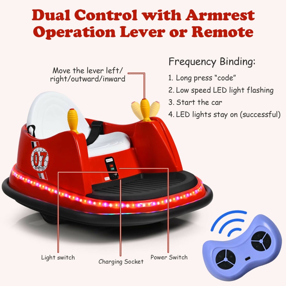Kids Ride-On Bumper Car with Colorful Flashing Lights and Music-Red