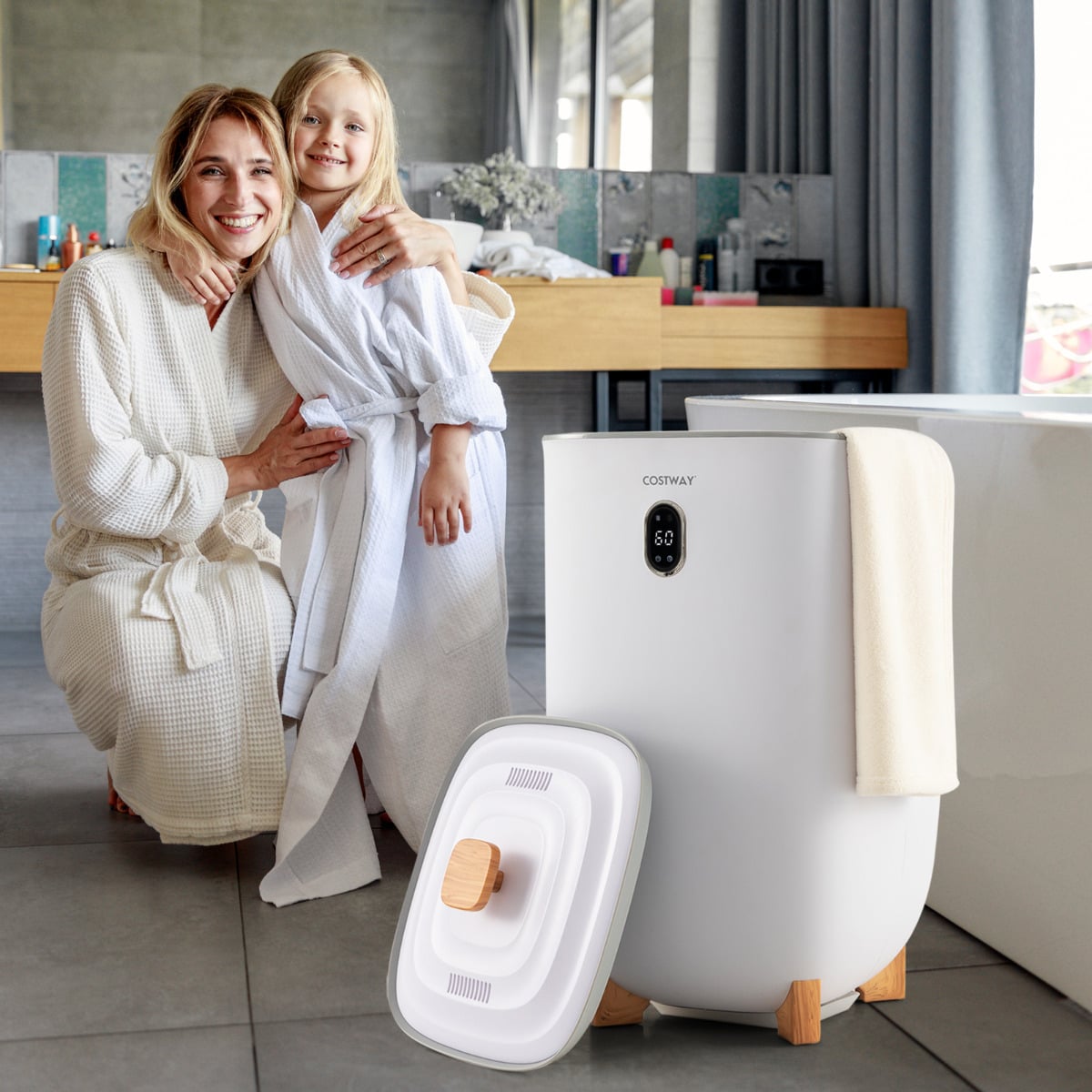 35L Large Towel Warmer Bucket with PTC Heater and Fragrant Disc Holder-White