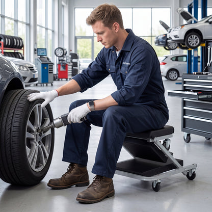 36" 2-in-1 Mechanic Creeper & Z-Seat with 6 Swivel Casters-Black and Gray