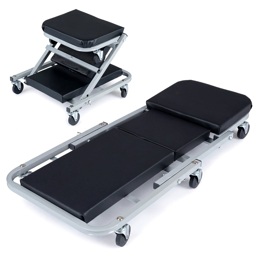 36" 2-in-1 Mechanic Creeper & Z-Seat with 6 Swivel Casters-Black and Gray